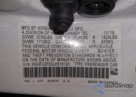 2020 Honda Civic Lx из США, поврежденный, VIN 2HGFC2F63LH519120